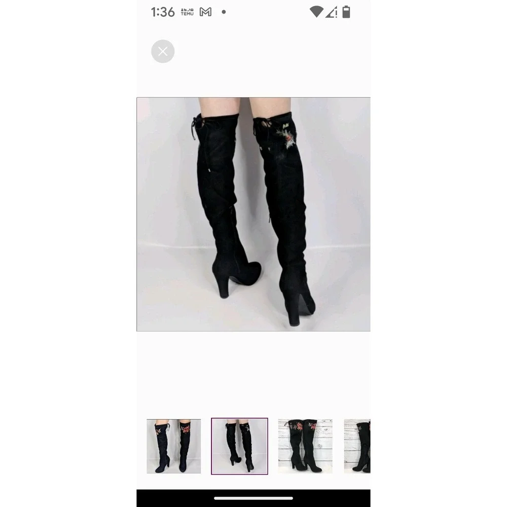 Zigi Soho Bryna Black Over The Knee Heeled Boot Embroider Floral Boho Hippie 6.5